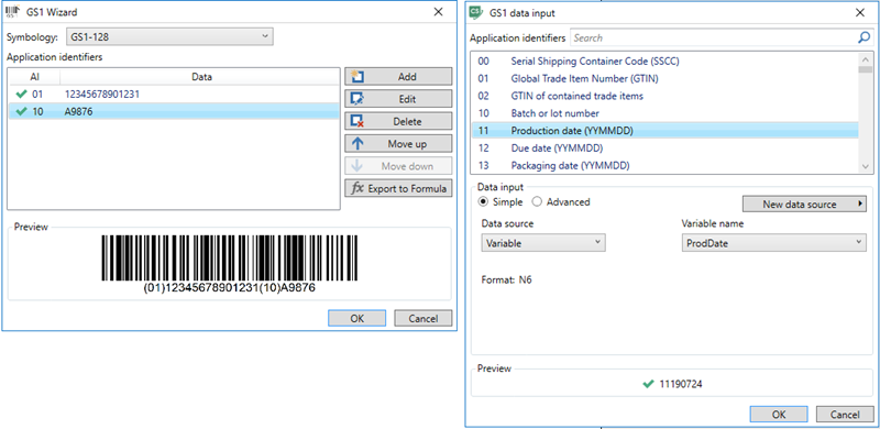 GS1 barcode generator wizard screenshot